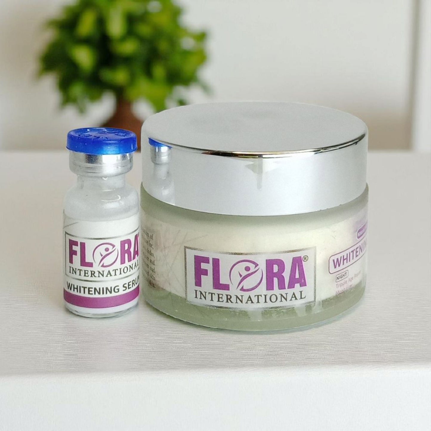 Flora International Whitening Cream And Serum Set - Anti - Wrinkel, Even Tone, Triple Age Repair Night Moisturizer