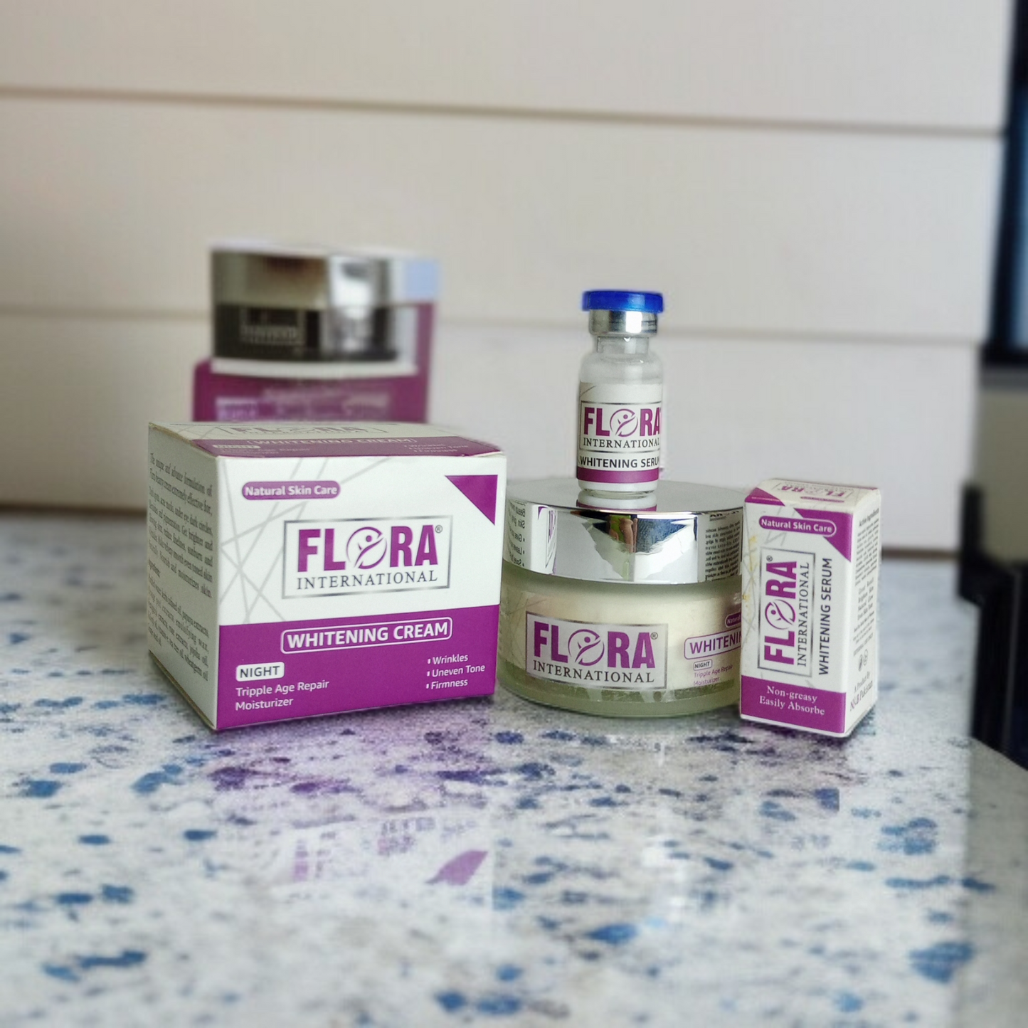 Flora International Whitening Cream And Serum Set - Anti - Wrinkel, Even Tone, Triple Age Repair Night Moisturizer
