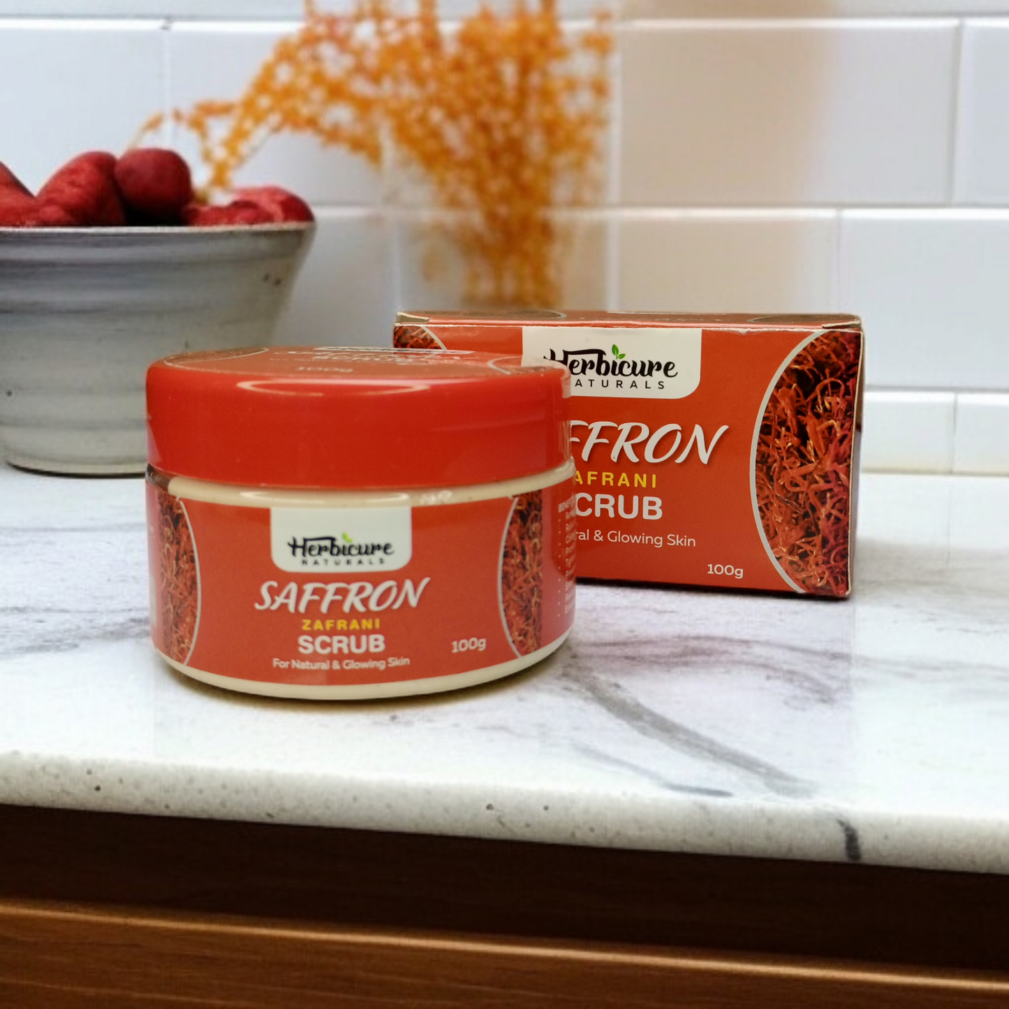 Herbicure Naturals Saffron Zafrani Scrub – 100g | Brightening Face Scrub for Glowing, Natural Skin