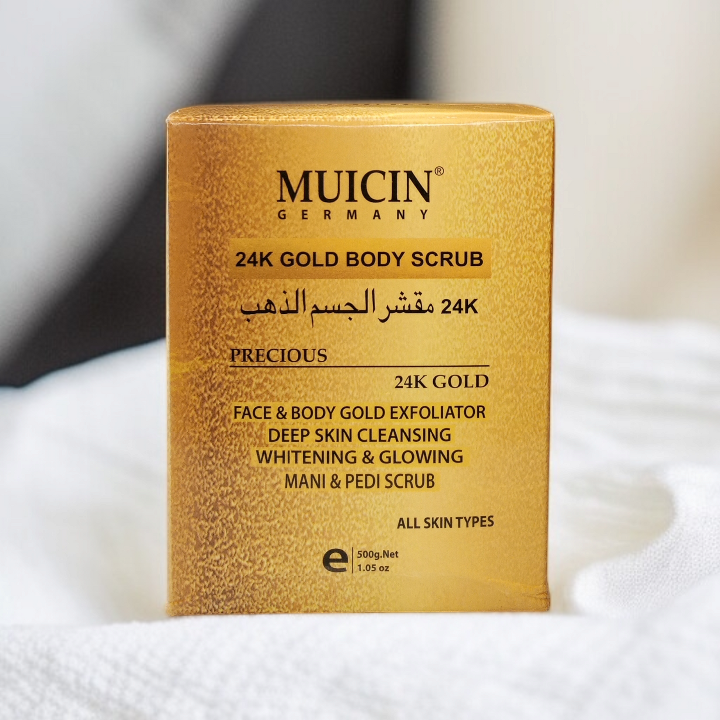 Muicin 24K Gold Body Scrub - Exfoliating Face And Body Polish For Glowing Skin, Deep Cleansing, Whitening - All Skin Types