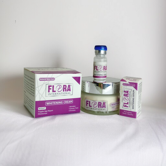 Flora International Whitening Cream And Serum Set - Anti - Wrinkel, Even Tone, Triple Age Repair Night Moisturizer