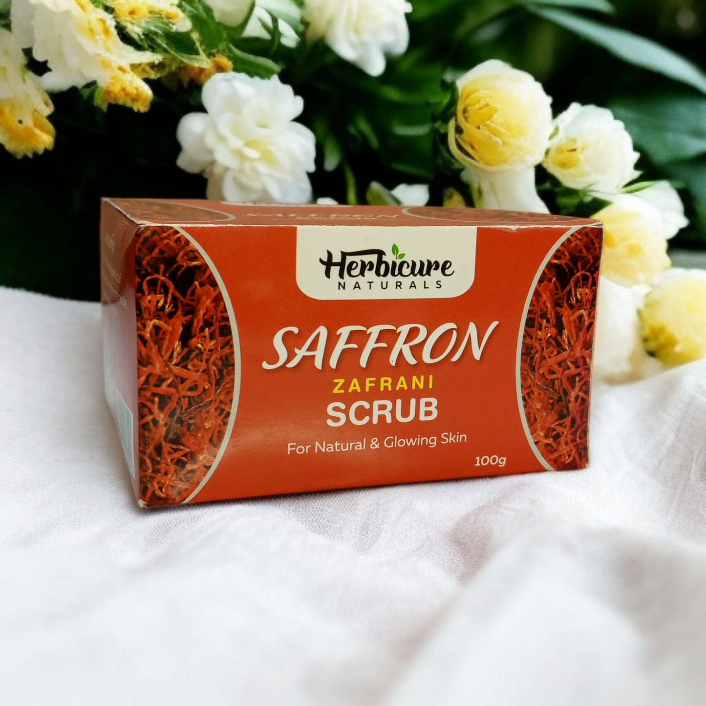 Herbicure Naturals Saffron Zafrani Scrub – 100g | Brightening Face Scrub for Glowing, Natural Skin