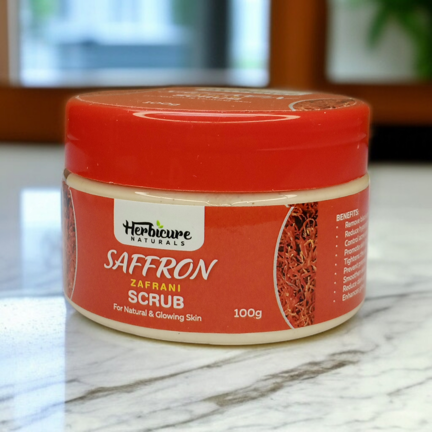 Herbicure Naturals Saffron Zafrani Scrub – 100g | Brightening Face Scrub for Glowing, Natural Skin