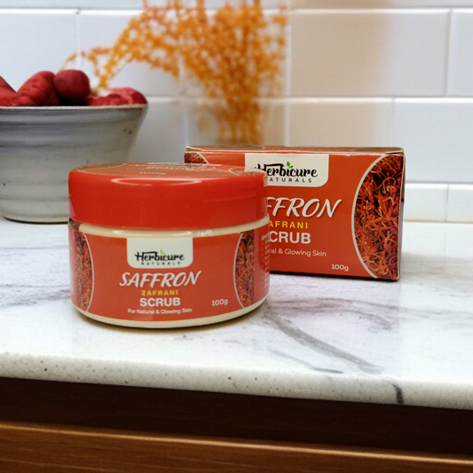 Herbicure Naturals Saffron Zafrani Scrub – 100g | Brightening Face Scrub for Glowing, Natural Skin