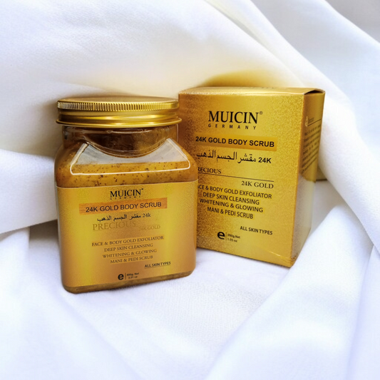 Muicin 24K Gold Body Scrub - Exfoliating Face And Body Polish For Glowing Skin, Deep Cleansing, Whitening - All Skin Types