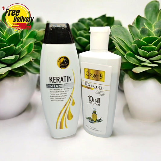 Ozge Keratin Shampoo and Herbal Hair Oil Combo Pack
