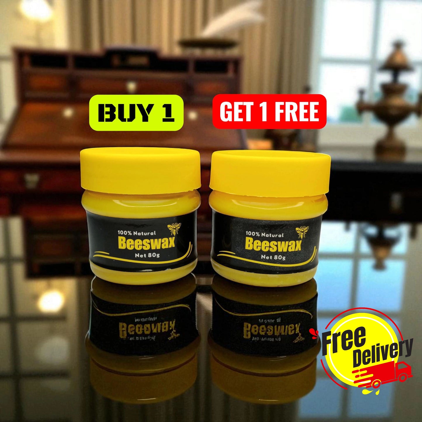 Original Bee Wax Furniture Shiner Polish + Foam Set  – Buy 1 Get 1 Free |Free Delivery In Pakistan
