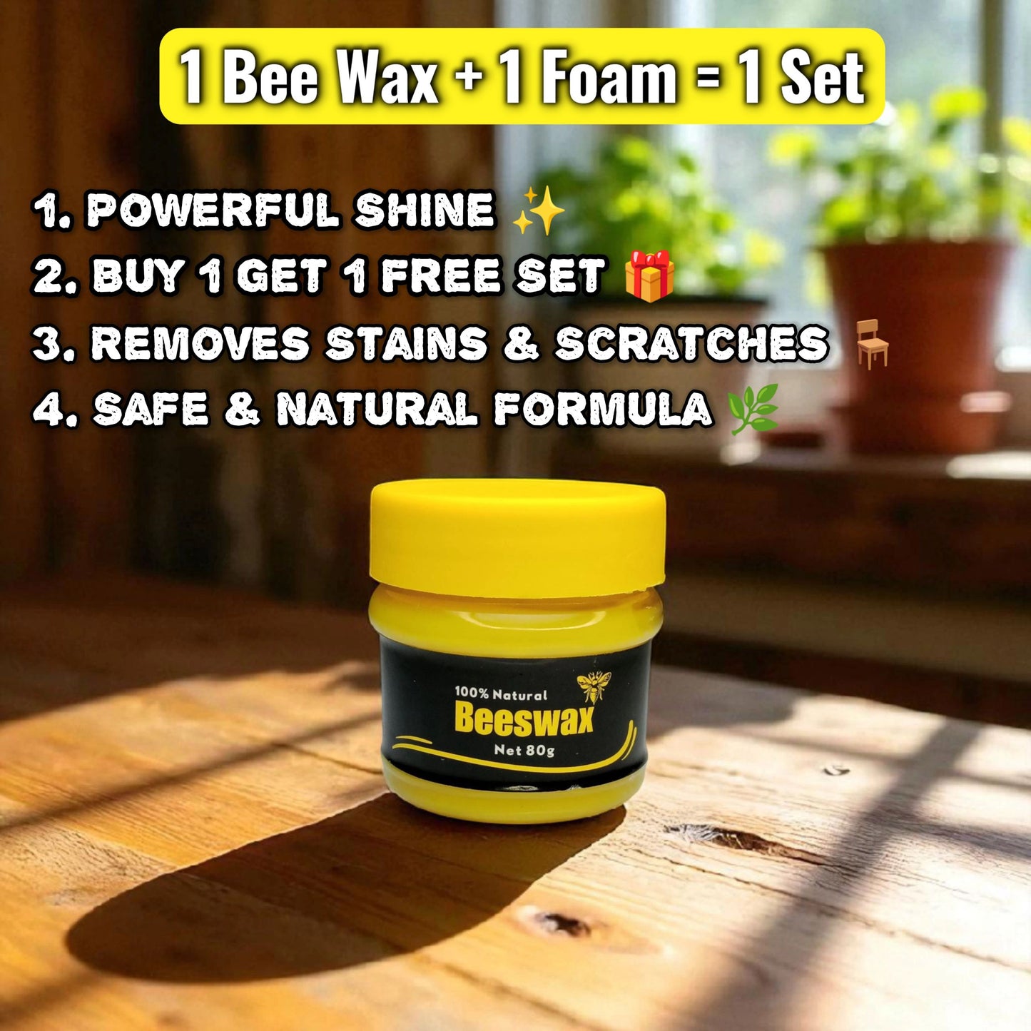 Original Bee Wax Furniture Shiner Polish + Foam Set  – Buy 1 Get 1 Free |Free Delivery In Pakistan